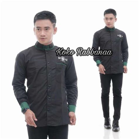 Promo Baju Kemeja Koko NU Kerah Dobel Pria Lengan Panjang Hitam