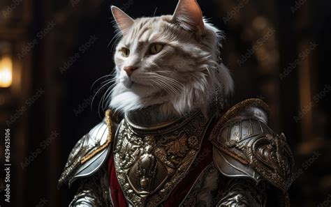 Kneeling Cat Knight Finely Detailed Armor Stock Photo Adobe Stock