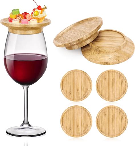 Wine Glass Charcuterie Topper 4 Pack Natural Bamboo Wine Glass Charcuterie Board