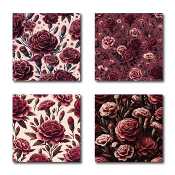 Maroon Carnation Flower Digital Papers By Elks Art Studio Tpt