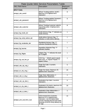 Fillable Online Rate Quote Field Definitions Pdf Wilson Trucking