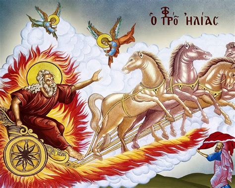 Prophet Elijah Icon With Chariot Of Fire Handmade Greek Orthodox Icon