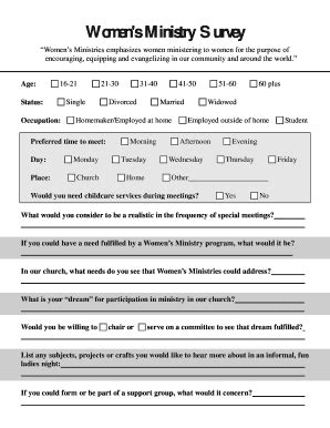 Fillable Online Centervillebaptistchurch Womens Ministry Survey