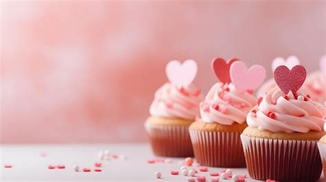 Premium Photo A Group Of Cupcakes With Pink Frosting And Hearts