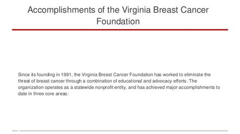 Accomplishments Of The Virginia Breast Cancer Foundation