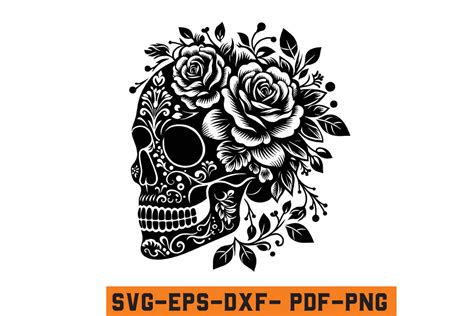 Floral Skull Head SVG Silhouette Vector Graphic By Craftabledesign