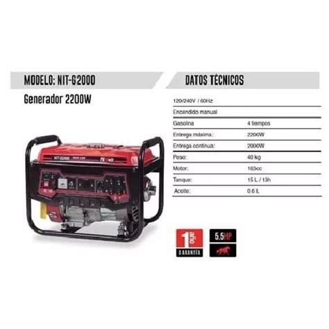 Generador Portatil A Gasolina 2000w Motor 5 5 Hp Nit G2000 En Venta En