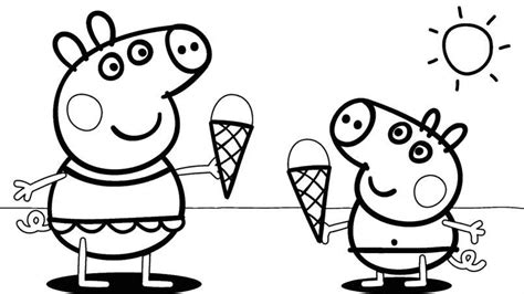 Peppa Pig Coloring Pages Eating Ice cream - Free Printable Coloring Pages