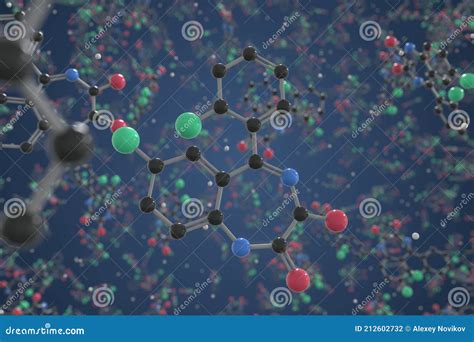 Lorazepam Molecule Ball And Stick Molecular Model Chemistry Related 3d Rendering Stock