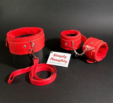 Cute And Luxury Red Submissive Collar And Leash Handcuffs Etsy Uk