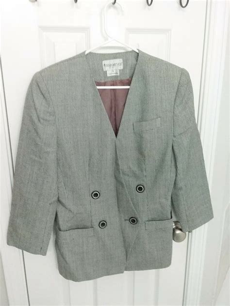 Vtg John Meyer Of Norwich Blazer Sz Dbl Breasted Houndstooth Bl Wh