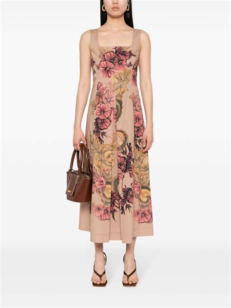 Alberta Ferretti Floral Print Dress Brown Farfetch