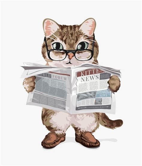 Premium Vector | Cartoon cat reading newspaper illustration