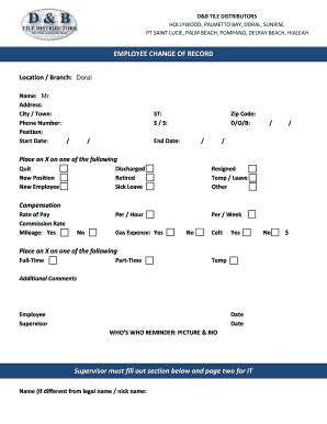 Fillable Online EMPLOYEE CHANGE OF RECORD Fax Email Print PdfFiller
