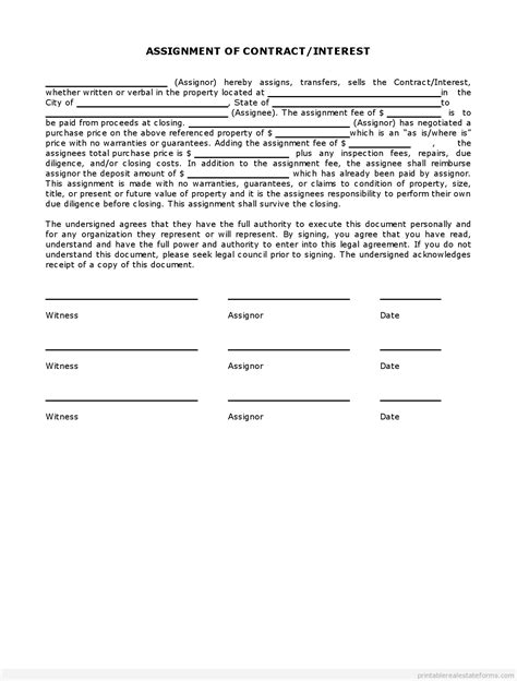 Simple Assignment Of Contract Interest In Estate Pdf