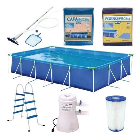 Kit Piscina Mor Premium Retangular 7600 Litros Acessórios 10 OFF