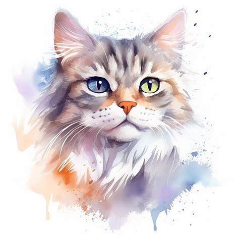 Premium Vector Enchanting White Background Cat Watercolor Pose