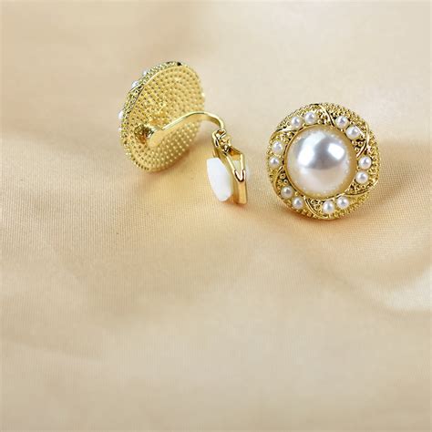 Simulated Pearl Round Clip On Earrings Without Piercing Fashion Gold