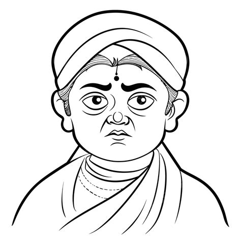 Cartoon Illustration Of Shankara Indian Guru Outline Sketch Drawing