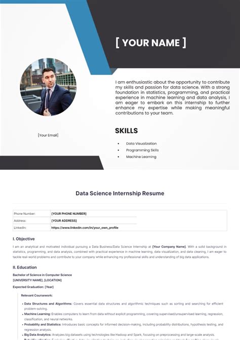 Free Data Science Internship Resume Template - Edit Online & Download