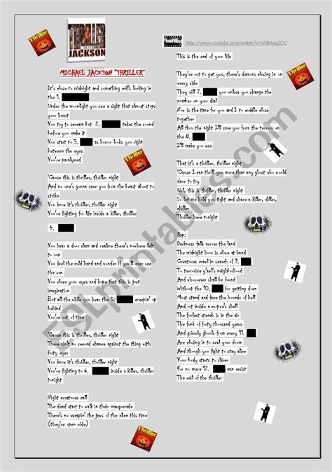 Thriller By Michael Jackson Esl Worksheet By Ani