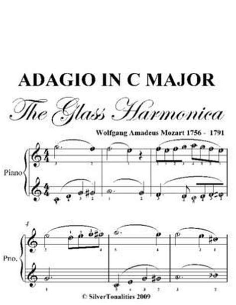 Adagio In C Major Glass Harmonica Easy Piano Sheet Music Ebook Wolfgang Amadeus