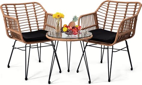 Amazon 3 Piece Outdoor PE Rattan Bistro Furniture Set Patio Rattan