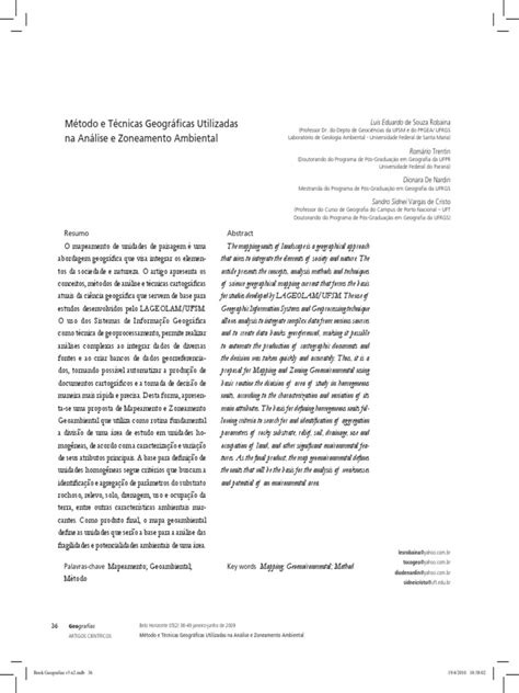 Método E Técnicas Geográficas Utilizadas Na Análise E Zoneamento