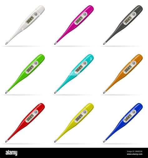 Electronic Thermometers Digital Thermometers Set Of Different Colors Isolated Objects On White