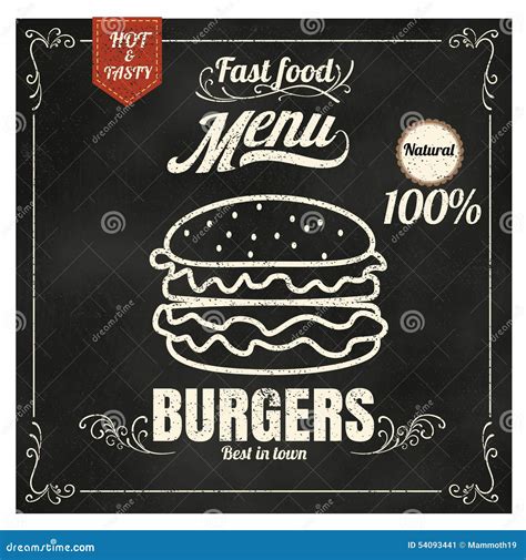 Restaurant Fast Foods Menu Burger On Chalkboard Vector Format Eps