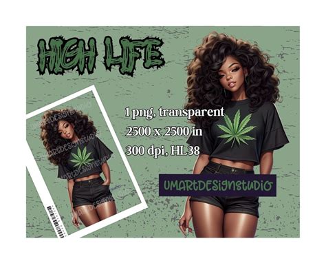 Weed Png Digital Cannabis Fashion Statement Tee Design Black Woman Png