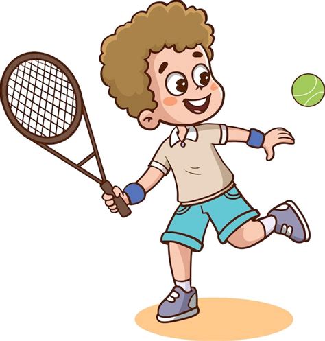 Ilustración vectorial de niño lindo feliz jugando al tenis Vector Premium