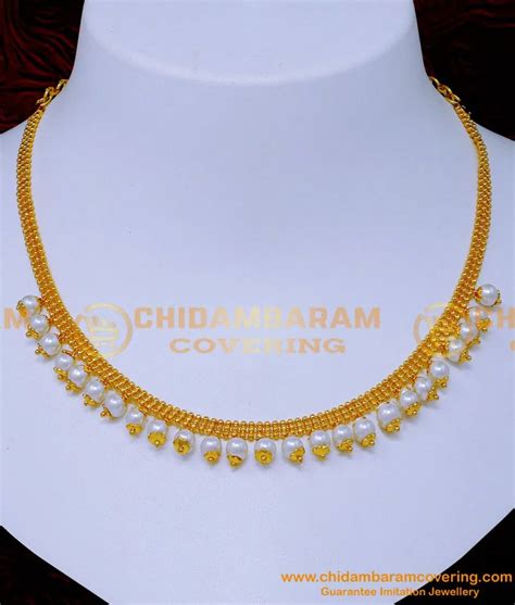 Buy Gold Plated Simple Pearl Necklace Designs For Women