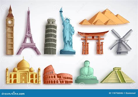 Travel Landmarks Vector Illustration Set Famous World Destinations And