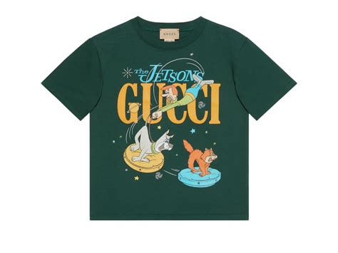 Sasom เสื้อผ้า Gucci Childrens Printed Cotton T Shirt In Dark Green