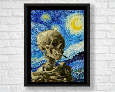 Vincent Van Gogh S Starry Night And Smoking Skeleton Poster Wall Art