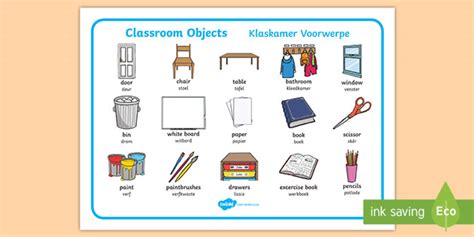 Classroom Objects Word Mat A Afrikaans English Classroom Objects