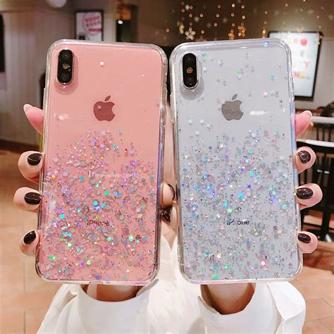 Glitter Stars Transparent Case For Iphone X Xr Xs Max Plus S