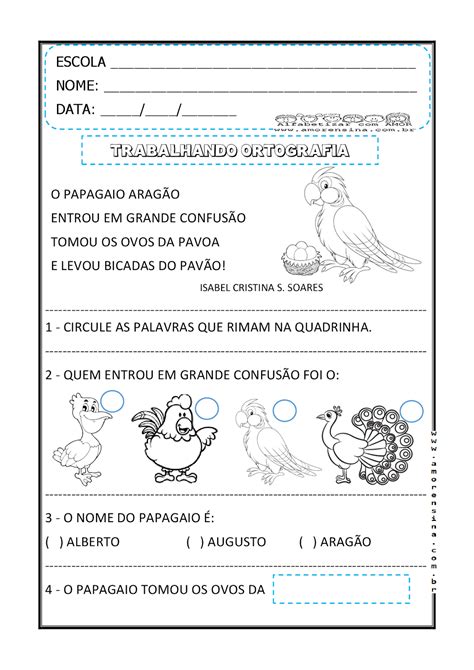 Quadrinha O Papagaio Arag C3 A3o Trabalhando C3 A3o A Atividades