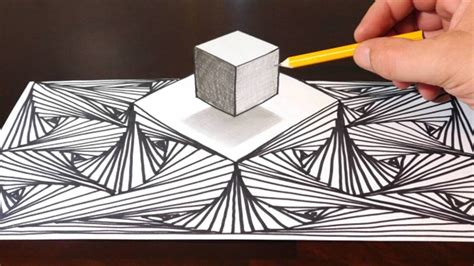 How To Draw A 3d Cube On Line Pattern Optical Illusion Background Youtube