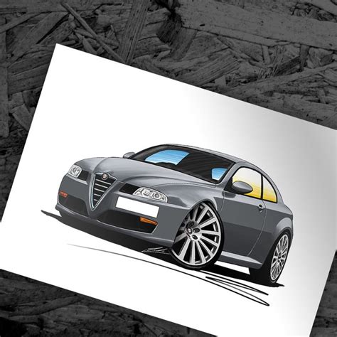 Alfa Romeo Gt Car Art Cartoon Illustration Grey Sports Car Picture