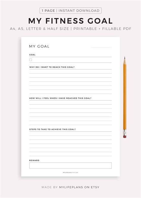 My Fitness Goal Planner Pritnable Goal Setting Goal Worksheet