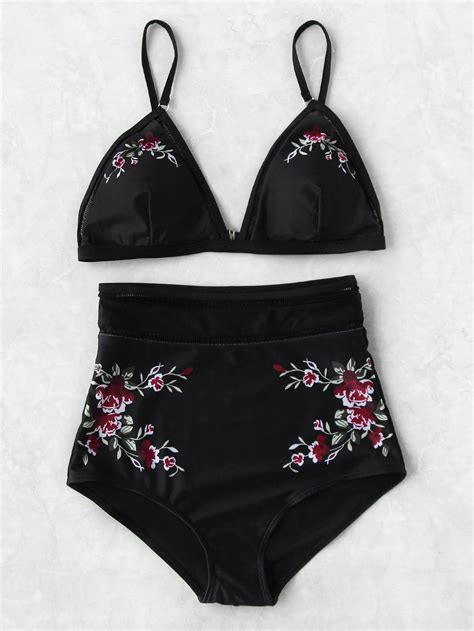 Shop Calico Print Ladder Trim High Waist Bikini Set Online Shein