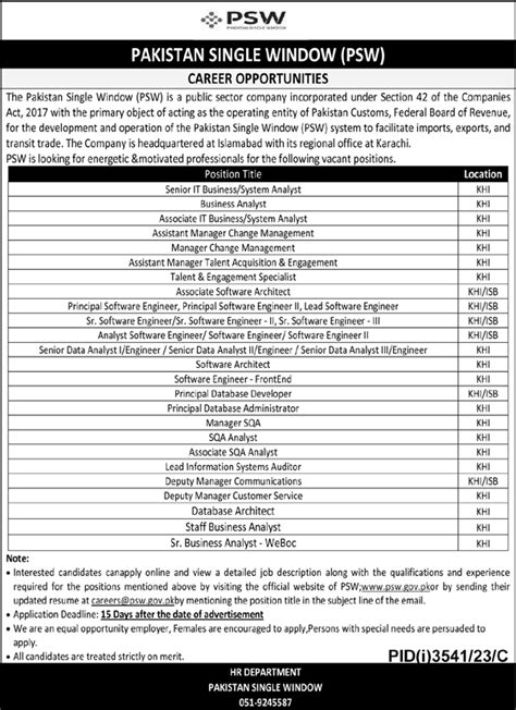 Pakistan Single Window Jobs Psw Job Apply Online In Islamabad