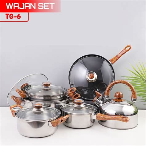 Panci Set Stainless Steel Tutup Kaca Dengan Teko 12 Pcs Panci Anti