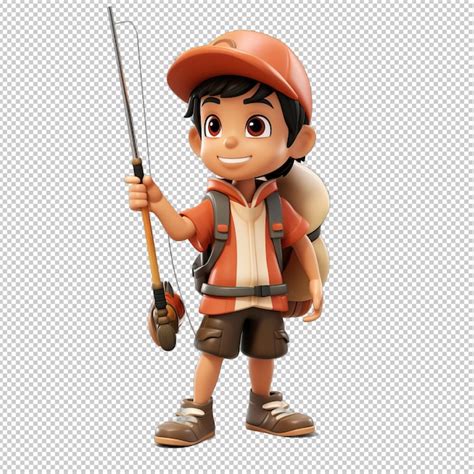 Premium Psd Asian Person Fishing 3d Cartoon Style Transparent