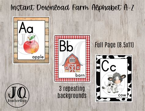 Printable Farm Theme Alphabet Classroom Decor Full Page Etsy Farm