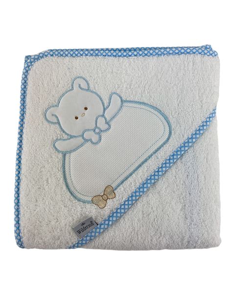 Capa Bebé de Baño Oso Bordar a precio barato Color Blanco Azul