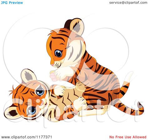 Cartoon of Cute Tiger Cubs Playing - Royalty Free Vector Clipart by ...