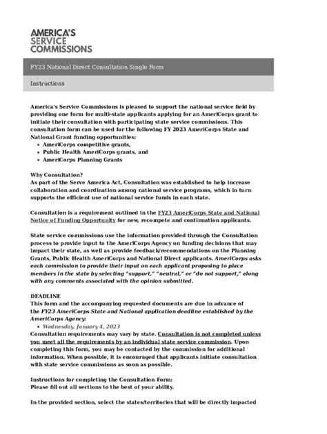 Fillable Online Fy National Direct Consultation Single Form